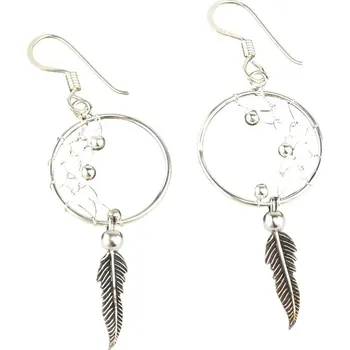 Šperk Oriental stříbrné visací náušnice, půl Lapač snů