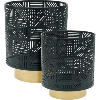 Svícen Koopmann International Kovový svícen 150 × 185/180 × 215 mm, 2 ks, na maxi čaj. svíčky, černý