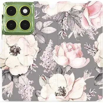 Telefonní příslušenství Mobiwear Flip pouzdro pro Motorola Moto G06 power květy na šedé