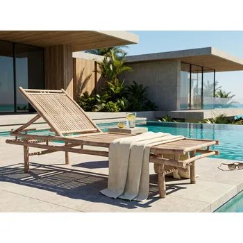 Zahradní lehátko Lehátko světle hnědé bambusové dřevo 3 polohy sklopného opěradla přírodní styl Beliani