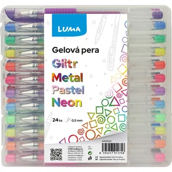 LUMA sada Glitr, Metal, Neon a Pastel, 0.5 mm - sada 24 barev