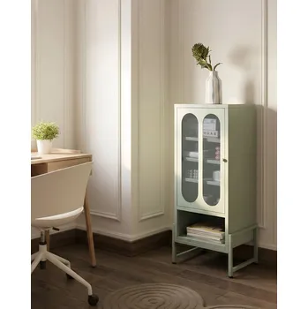 Koupelnový nábytek Skříňka s dveřmi zelená ocel oválné perforované dveře 5 polic ventilační otvory krytky nohou nábytek do domácí kanceláře Beliani