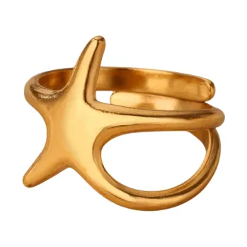 Prsten Otevřený nastavitelný dámský prstýnek s mořskou hvězdicí Zlatá barva Nerezová ocel se zirkonem Elegantní hladký šperk Minimalistický design