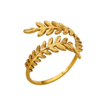 Prsten Dámský nastavitelný prstýnek Otevřený spirálový tvar Motiv listů Zlatá barva Nerezová ocel Elegantní šperk pro každodenní nošení
