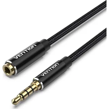 Datový kabel Vention Cotton Braided TRRS 3.5mm Male to 3.5mm Female Audio Extension 2m Black Aluminum Alloy Type