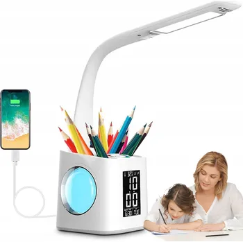 Lampička LED lampička na učení USB 3 režimy s hodinami, datem a organizérem na tužky