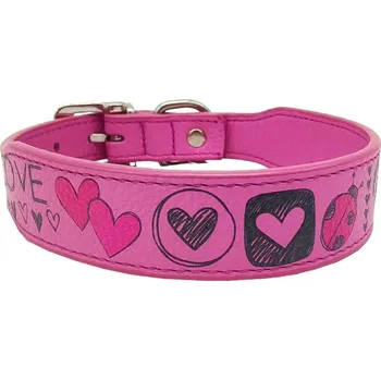 Obojek pro psa Anadi Kožený obojek Love pro malé až střední psy, sladce růžový, 2, 8 cm × 30 - 36 cm