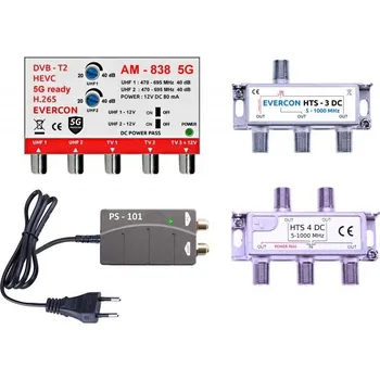 Anténní zesilovač EVERCON anténní set pro 8 TV 838-101-8 5G pro DVB-T2