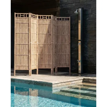 Paraván 5panelový paraván světle hnědý bambus 205 x 160 cm přírodní dřevěná přepážka Japandi styl Beliani