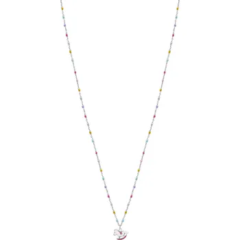 Náramek LUCA BARRA Ocelový náhrdelník houpací kůň s růžovým a fuchsiovým smaltem a barevnými kameny