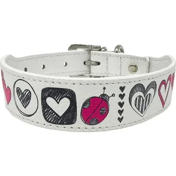 Obojek pro psa Anadi Kožený obojek Love pro malé až střední psy, bílý, 2, 8 cm × 30 - 36 cm