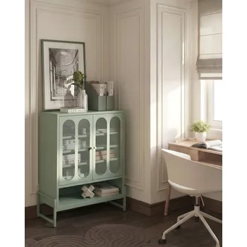 Koupelnový nábytek 2dveřová skříňka zelená kašmírová ocel oválné perforované dveře 5 polic ventilační otvory krytky nohou nábytek do domácí kanceláře Beliani