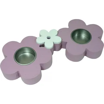 Svícen GOBA kytičky dřevěný fialový