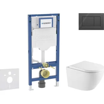 Geberit Duofix - Set předstěnové instalace, klozetu Oudee a sedátka softclose, tlačítko Sigma20, černá lesk/černá mat SANI11CA5176