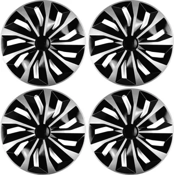 Středová krytka kola Univerzální kryty nábojů aut Sada 4 kusů 16" černá a stříbrná