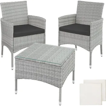 Zahradní sestava TecTake Luzern 2+1, ratan, světle šedý