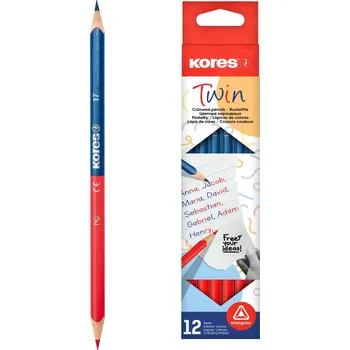 Kancelářské potřeby KORES Učitelská Twin, trojhranná HB, oboustranná - balení 12 ks