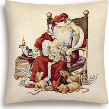 Povlečení Home of Christmas Gobelínový vánoční povlak na polštář s motivem Santa na židli 45 × 45 cm