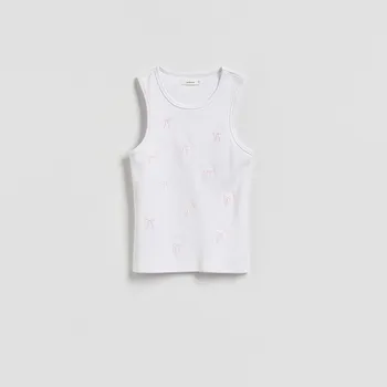 Dámské tričko Reserved - Bavlněný top s&nbsp;vyšíváním - bílá - 478GA-00X - 478GA-00X-XS