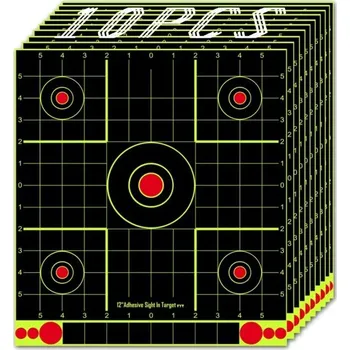 Čištění zbraně 10 ks Reflexní samolepicí terče 30,5 x 33 cm 12 x 12 palců Čtvercové střelecké terče s rozstřikem Fosforově žlutý zásah