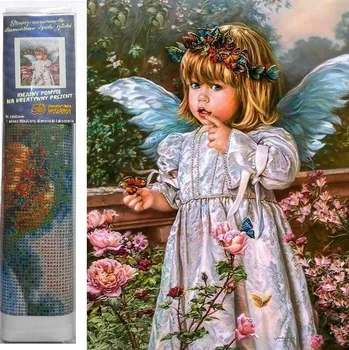 Diamantové malování Norimpex Andílek s květinami 30 × 40 cm