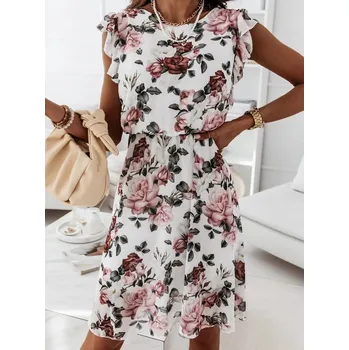 Dámské šaty Módní dámské Šaty elegantní midi květinové šifonové šaty s bílými volánky