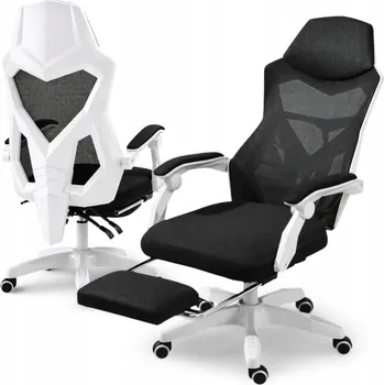 Ergonomická otočná kancelářská židle s podnožkou, nastavitelná, bílo-černá