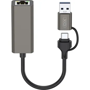 Datový kabel XO HUB018 adaptér / převodník 2v1 pro USB-C + USB-A / na RJ45