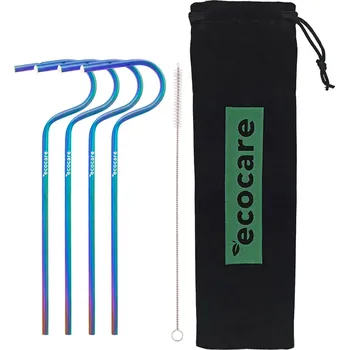 ECOCARE Ekologická kovová brčka Duhová 4 ks