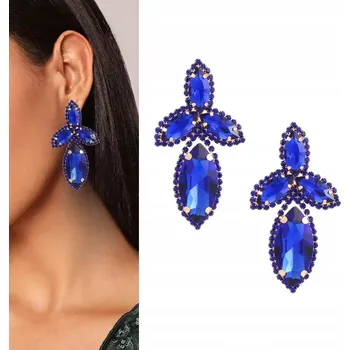 Náušnice Zlaté náušnice modré velké puzetky dámské krásné elegantní lesklé