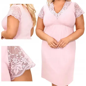 Dámská noční košile Donna košile noční dámská Sonia růžová krátký rukáv do půlky stehen velikost 5XL