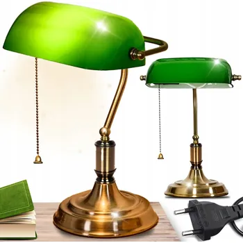Lampička VINTAGE BANKÉŘSKÁ LAMPA NA PSACÍ STŮL NOČNÍ ZELENÉ SKLENĚNÉ STÍNIDLO RETRO E27