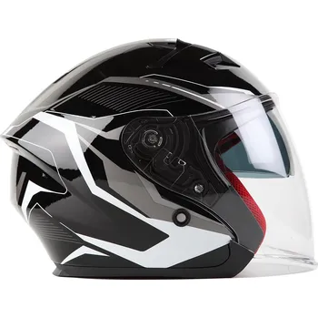 Helma na motorku MAXX - OF 878 Skútrová s plexi a sluneční clonou - černo-stříbrná S