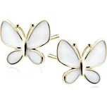 Pozlacené stříbrné náušnice s bílým motýlem - Meucci SLE481