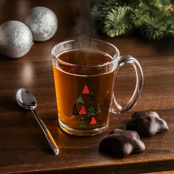 Vánoční skleněný hrnek / LEON MODERN TREE sklo s výlevkou 300 ml