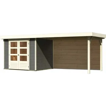 Zahradní domek dřevěný domek KARIBU ASKOLA 3 + přístavek 280 cm včetně zadní stěny (9174) terragrau LG3238 Varianta: dřevěný domek KARIBU ASKOLA 3 + přístavek 280 cm včetně zadní stěny (9174) šedý LG3238