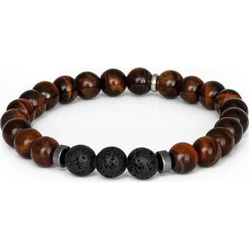 Náramek AGATO Minerální korálkový náramek z tygřího oka, lávového kamene a hematitu MINK137/20