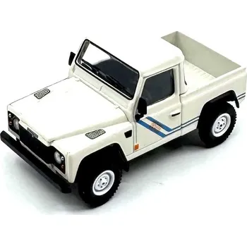 autíčko Mini GT Land Rover Defender 90 Pick-up White/blue Stripes - 1:64
