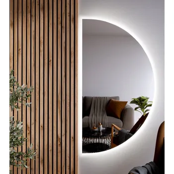 Zrcadlo Zrcadlo do koupelny Luna LED půlkruhové měsíční zkosené kolo 120x65 cm