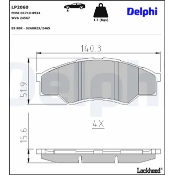 Brzdový systém Sada brzdových destiček, kotoučová brzda DELPHI LP2060