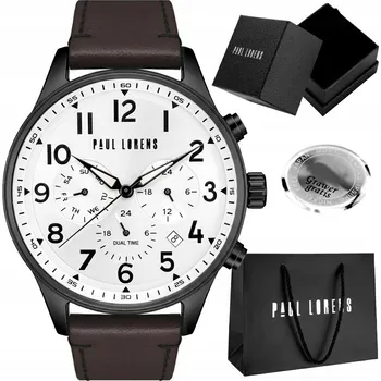 Hodinky Kožené pánské hodinky Paul Lorens BAYAS s datumovkou – denní čas