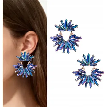 Náušnice Modré zlaté kobaltové opalizující náušnice rozety zirkony s efektem