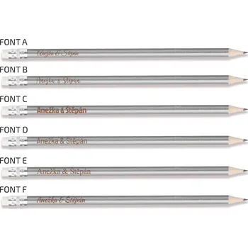 Svatební dekorace Tužka s gravírováním jednoduchá Barva: Stříbrná, Font: Font F