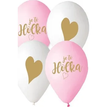 SMART BALLOONS Balónek s českým potiskem je to holka! - růžová a bílá - 30 cm - 5 ks