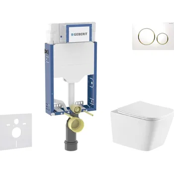 WC sada Geberit Kombifix - Set předstěnové instalace, klozetu Arkas I a sedátka softclose, tlačítko Sigma20, bílá/pozlacená SANI15CA3167