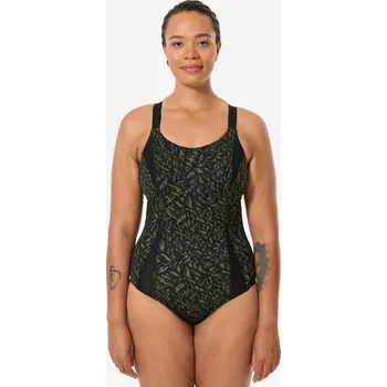 Dámské plavky DECATHLON Dámské jednodílné plavky na aquagym a aquabiking Elea 44 ZELENÁ|ČERNÁ