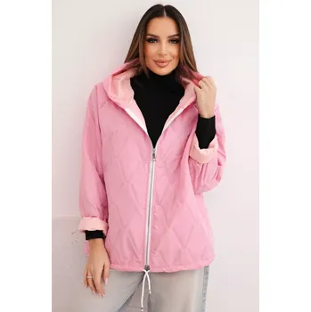 Dámská prošívaná bunda s kapucí, světle růžová Kesi Włoski bílá | růžová 3496143