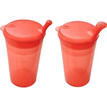 Sundo Hrnek se dvěma víčky s krátkými náustky, nápoje, pokrmy, 250 ml, červená