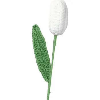 umělá květina ANNAM Háčkovaná květina Tulipán bílý, 4 × 41 cm