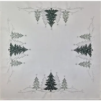 ubrus 4sleep Vánoční ubrus stromečky zelený a stříbrný na bílé 85 × 85 cm